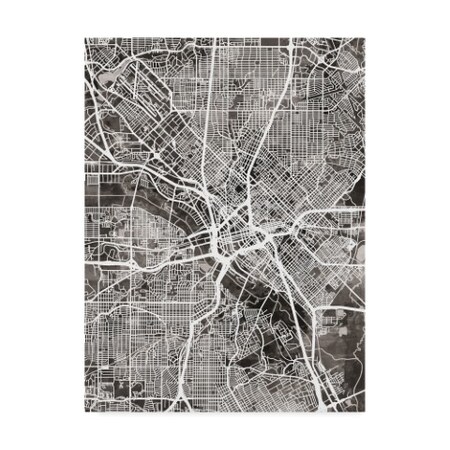 Michael Tompsett 'Dallas Texas City Map Black' Canvas Art,14x19